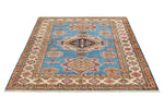 5x7 Light Blue and Ivory Kazak Tribal Rug