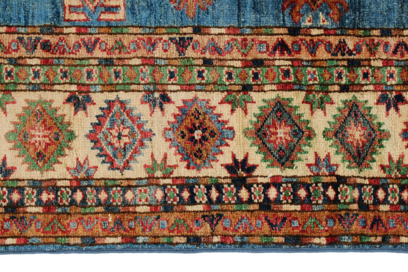 5x7 Light Blue and Ivory Kazak Tribal Rug