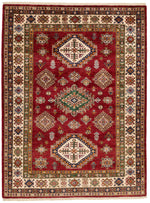 5x7 Red and Ivory Kazak Tribal Rug