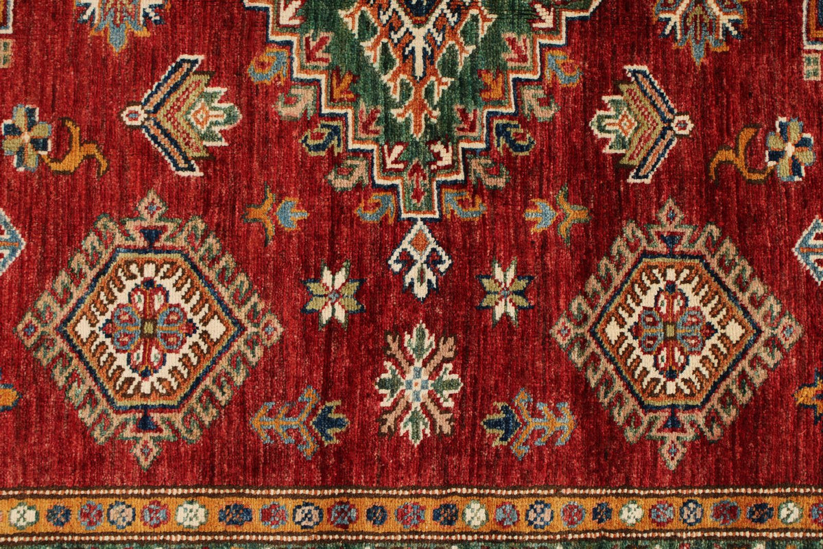 5x7 Red and Ivory Kazak Tribal Rug