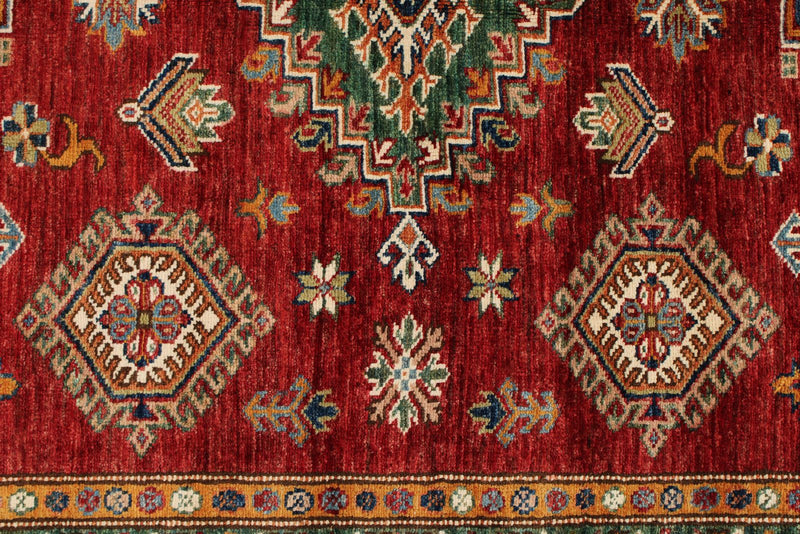 5x7 Red and Ivory Kazak Tribal Rug