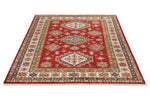 5x7 Red and Ivory Kazak Tribal Rug