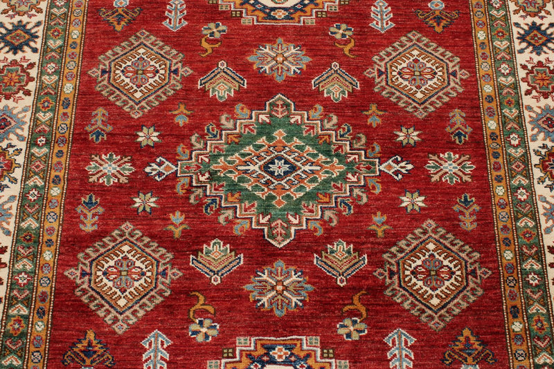 5x7 Red and Ivory Kazak Tribal Rug