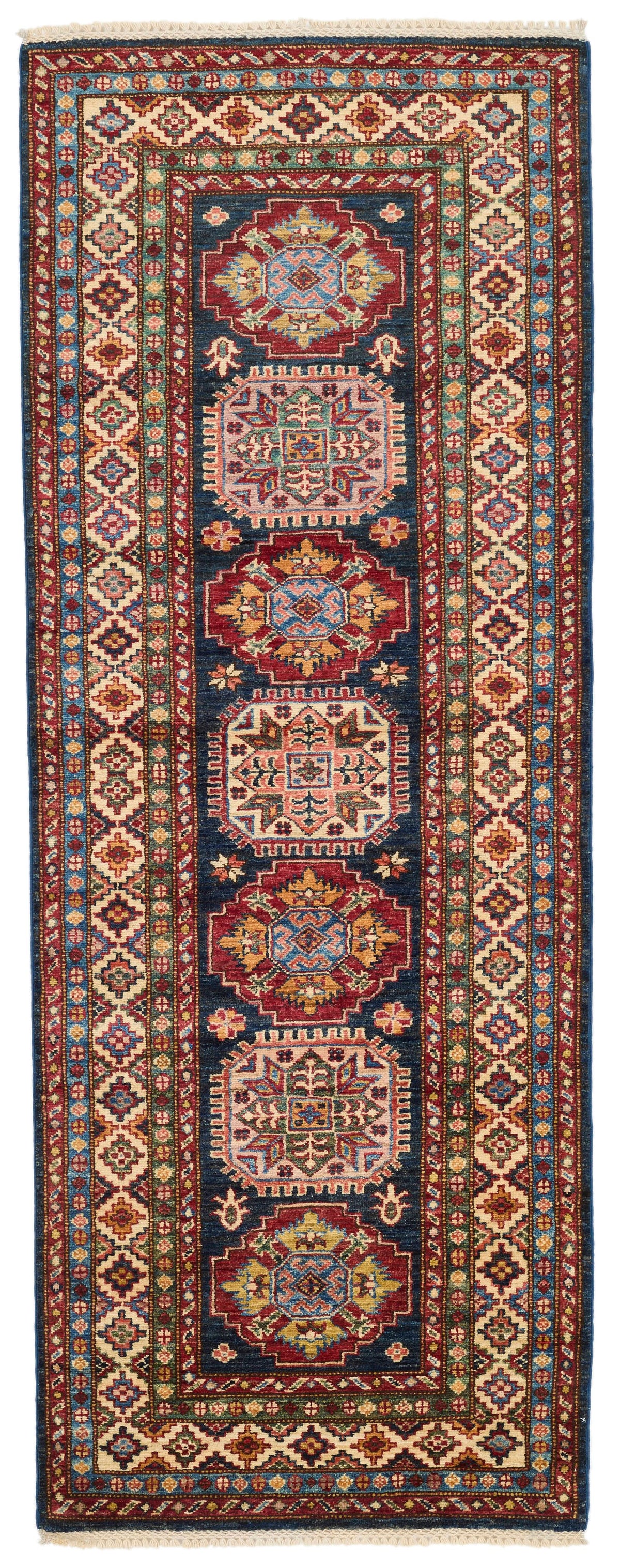 3x7 Navy and Ivory Kazak Tribal Runner