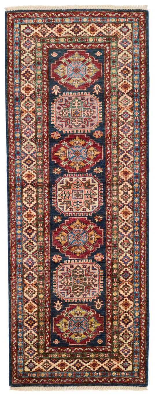 3x7 Navy and Ivory Kazak Tribal Runner