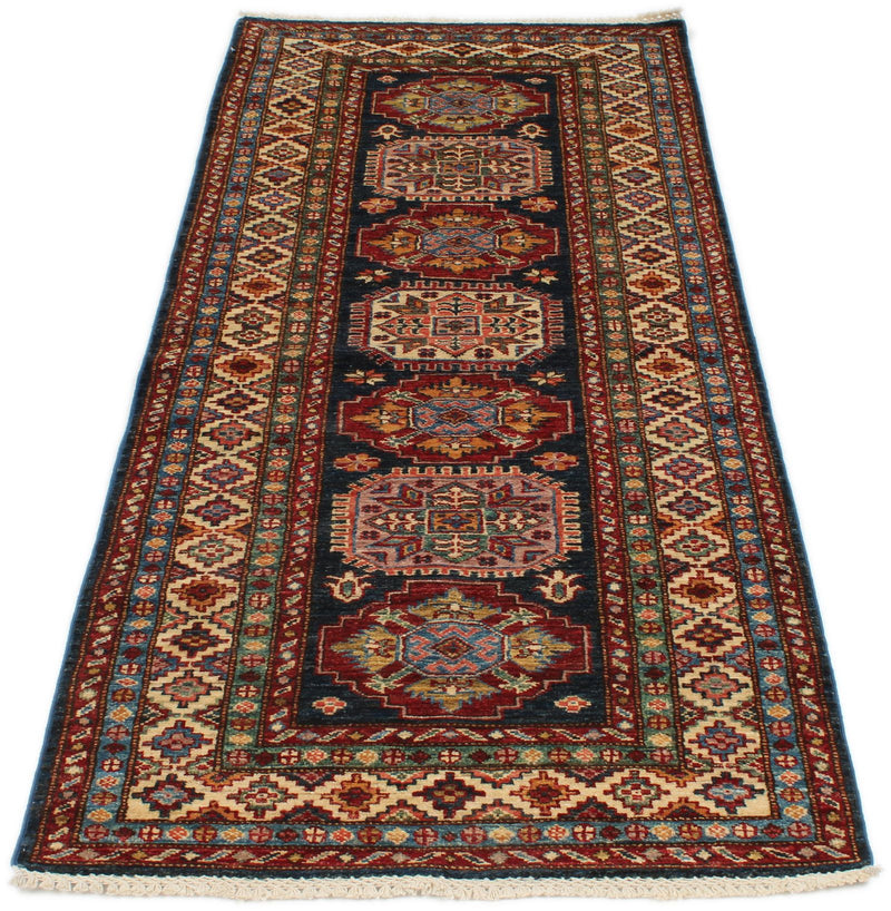 3x7 Navy and Ivory Kazak Tribal Runner