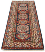 3x7 Navy and Ivory Kazak Tribal Runner