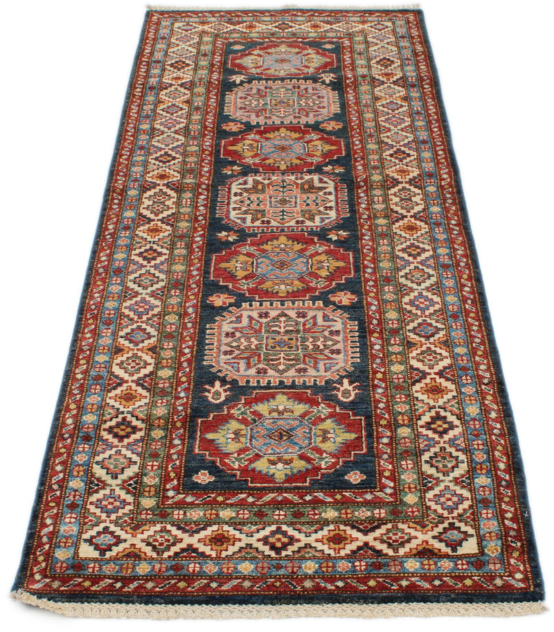 3x7 Navy and Ivory Kazak Tribal Runner