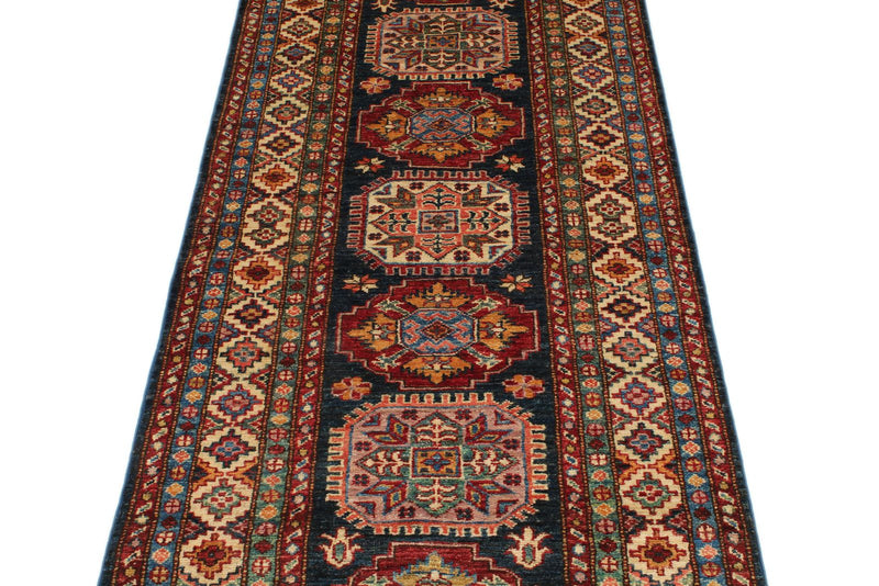 3x7 Navy and Ivory Kazak Tribal Runner