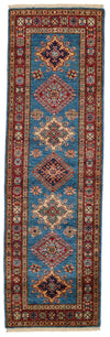 2x7 Light Blue and Red Kazak Tribal Runner
