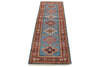 2x7 Light Blue and Red Kazak Tribal Runner