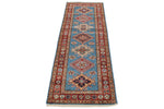2x7 Light Blue and Red Kazak Tribal Runner