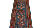 2x7 Light Blue and Red Kazak Tribal Runner