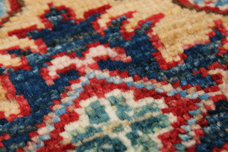 2x7 Light Blue and Red Kazak Tribal Runner