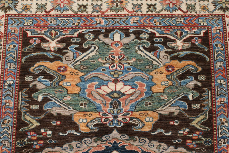 4x6 Brown and Ivory Kazak Tribal Rug