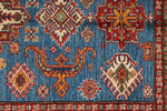 4x6 Blue and Ivory Kazak Tribal Rug