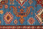 4x6 Blue and Ivory Kazak Tribal Rug