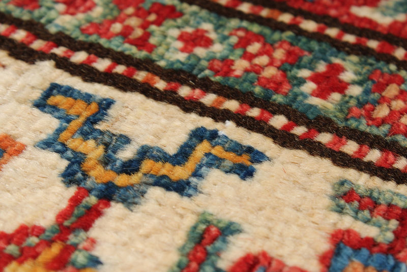 4x6 Blue and Ivory Kazak Tribal Rug