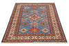 4x6 Blue and Ivory Kazak Tribal Rug