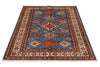 4x6 Blue and Ivory Kazak Tribal Rug