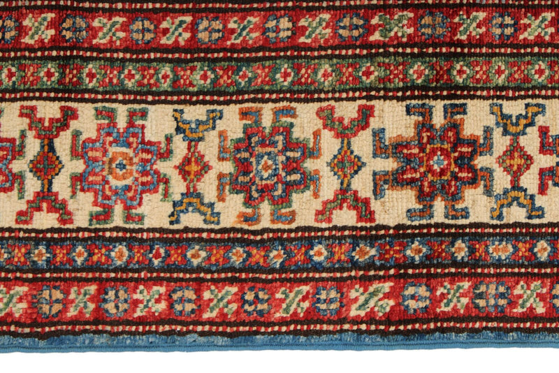 4x6 Blue and Ivory Kazak Tribal Rug