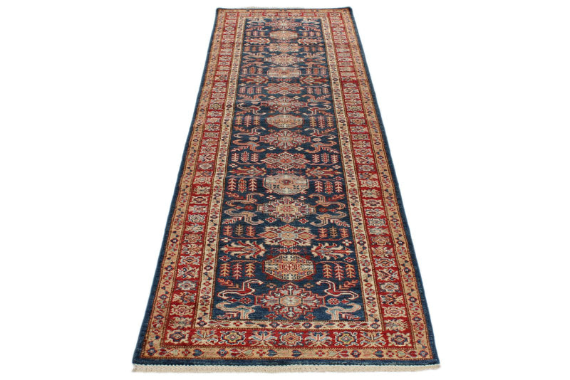 3x10 Navy and Red Kazak Tribal Runner