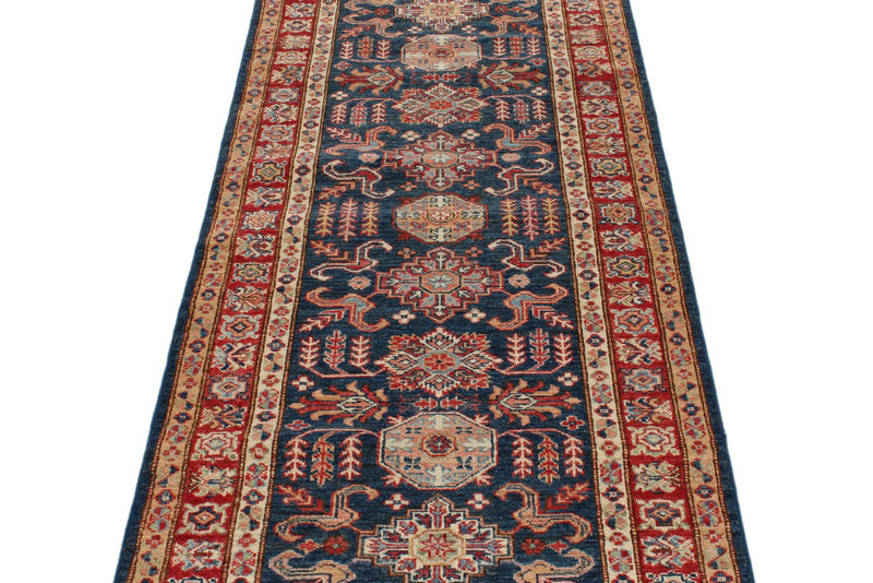 3x10 Navy and Red Kazak Tribal Runner