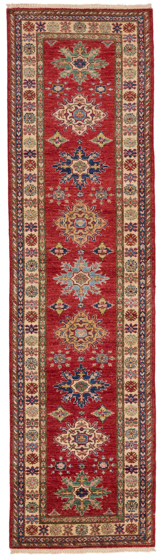 3x10 Red and Ivory Kazak Tribal Runner