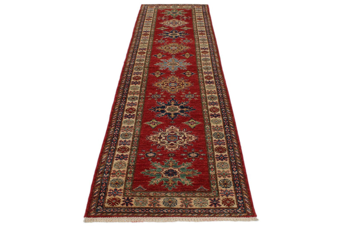 3x10 Red and Ivory Kazak Tribal Runner