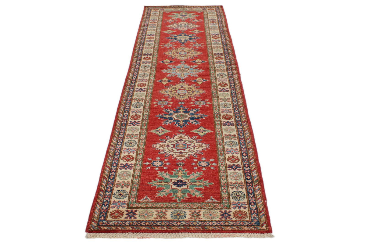 3x10 Red and Ivory Kazak Tribal Runner