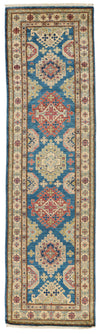 3x10 Blue and Ivory Kazak Tribal Runner