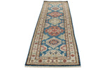 3x10 Blue and Ivory Kazak Tribal Runner
