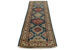 3x10 Blue and Ivory Kazak Tribal Runner