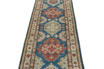 3x10 Blue and Ivory Kazak Tribal Runner