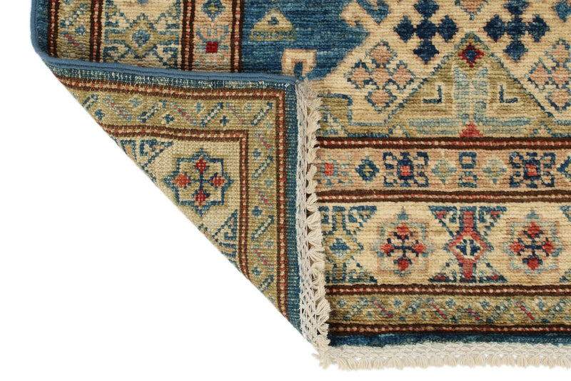 3x10 Blue and Ivory Kazak Tribal Runner
