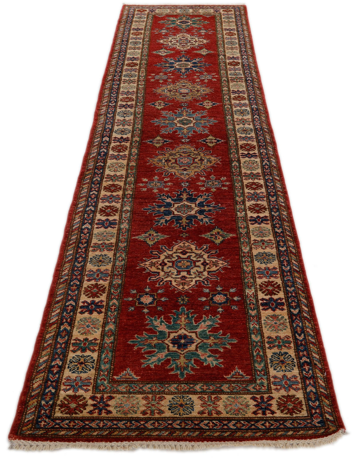 3x10 Red and Ivory Kazak Tribal Runner