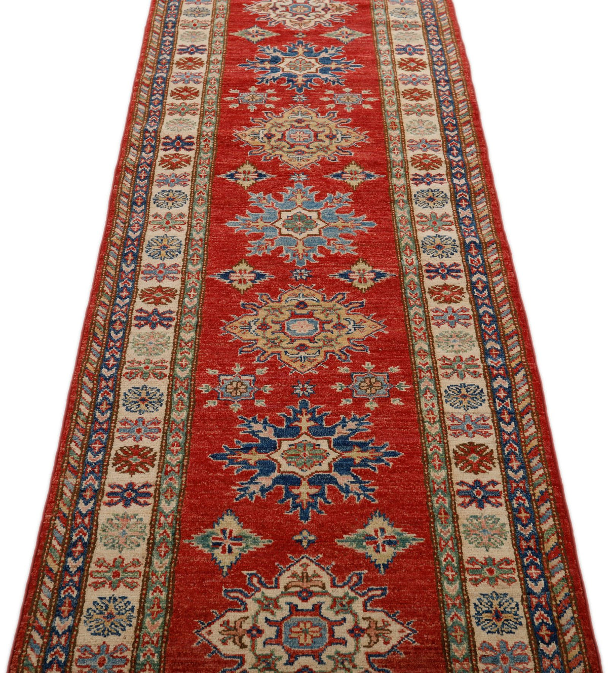 3x10 Red and Ivory Kazak Tribal Runner