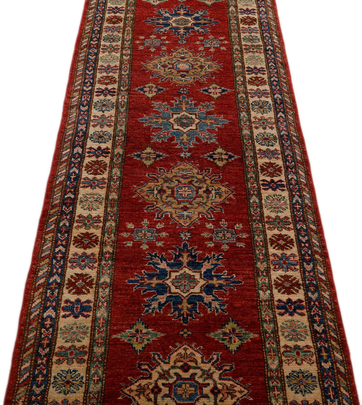 3x10 Red and Ivory Kazak Tribal Runner