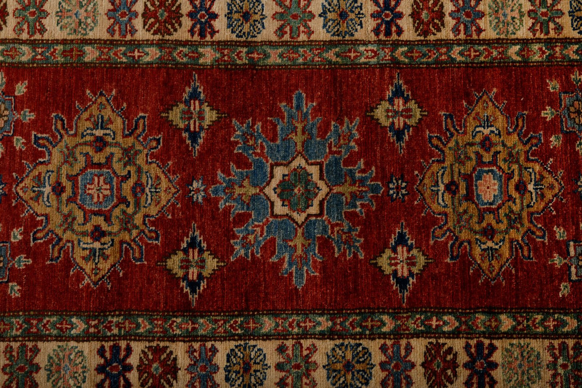 3x10 Red and Ivory Kazak Tribal Runner