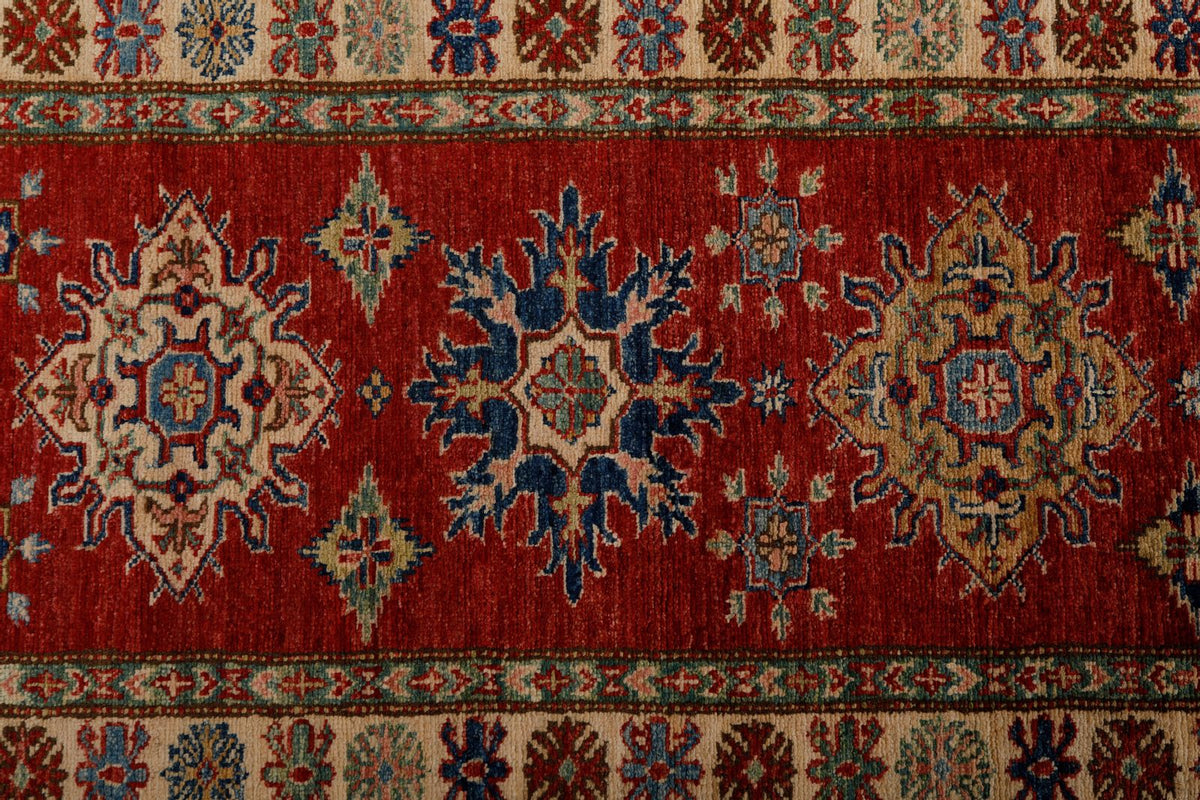 3x10 Red and Ivory Kazak Tribal Runner