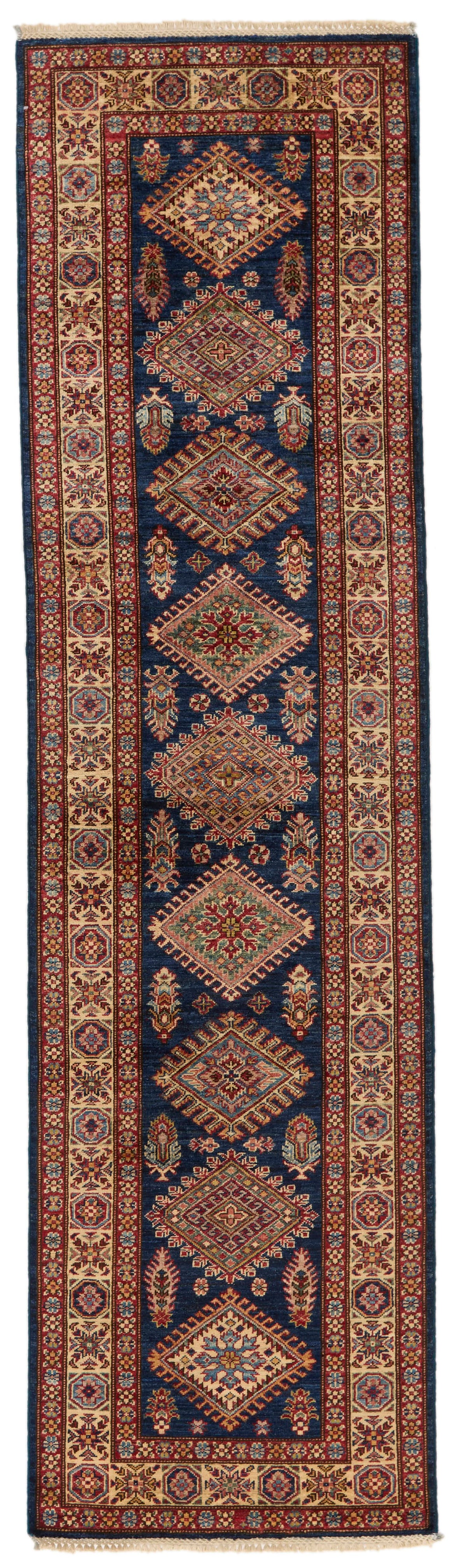 3x10 Navy and Ivory Kazak Tribal Runner