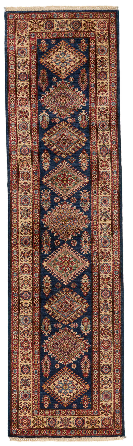 3x10 Navy and Ivory Kazak Tribal Runner