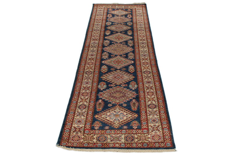 3x10 Navy and Ivory Kazak Tribal Runner