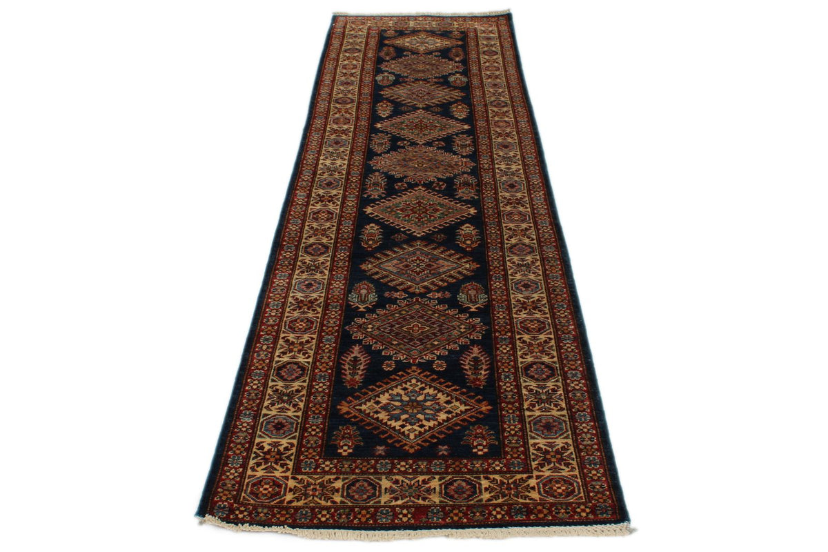 3x10 Navy and Ivory Kazak Tribal Runner