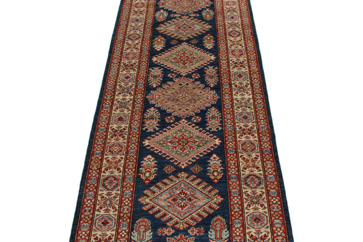 3x10 Navy and Ivory Kazak Tribal Runner
