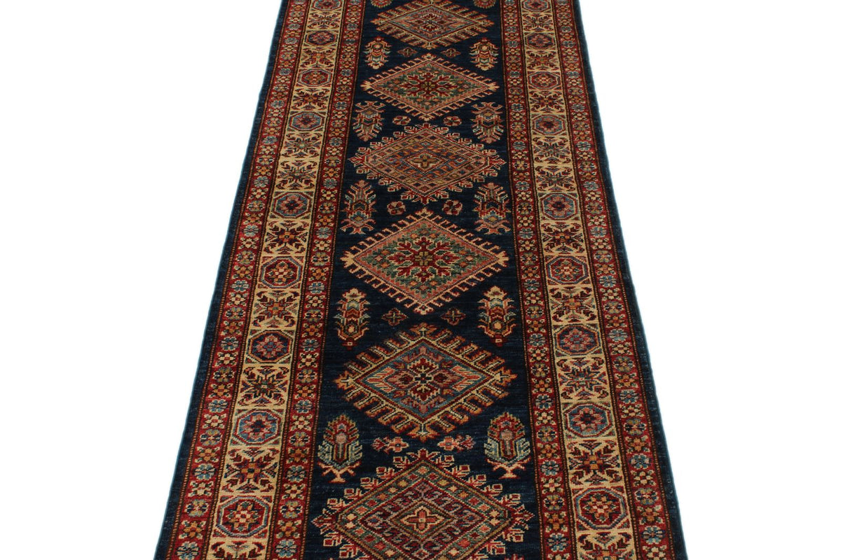 3x10 Navy and Ivory Kazak Tribal Runner