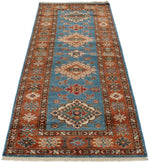 3x7 Blue and Rust Kazak Tribal Runner