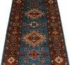 3x7 Blue and Rust Kazak Tribal Runner