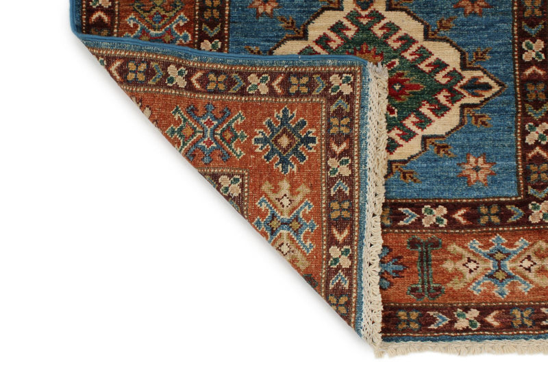3x7 Blue and Rust Kazak Tribal Runner