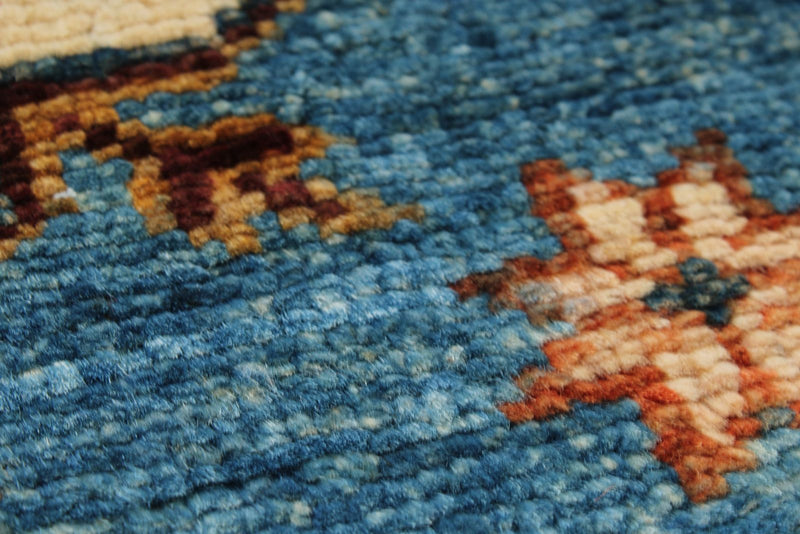 3x7 Blue and Rust Kazak Tribal Runner